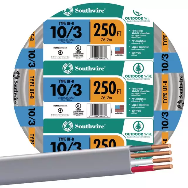 Southwire 250 Ft. 10 AWG 3-Conductor UFW/G Electrical Wire 13059155 Southwire