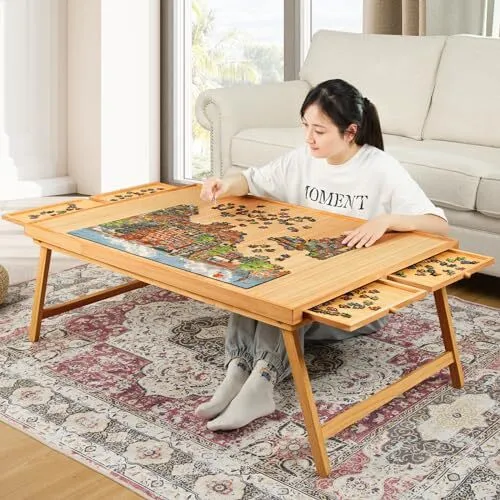 Puzzle Table 1500 Pieces Portable Puzzle Table with Drawers 25x34 Tilting  Puzzle Tables for Adults Wooden Folding Jigsaw Puzzle Table with Legs 