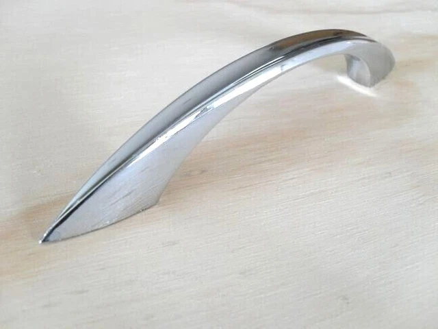 Vtg NOS Long Heavy CHROME Drawer Pull Concave Face Cabinet Handle Mid Century