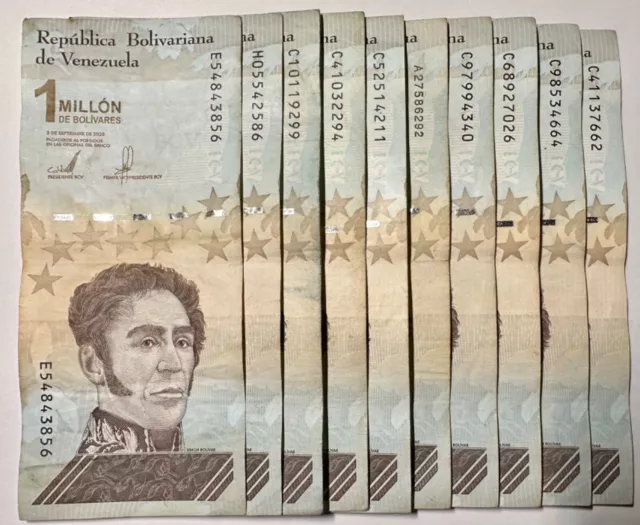 VENEZUELA 1 MILLION x 10 pcs 2020 10000000 BOLIVARES CURRENCY USED UV PASSED