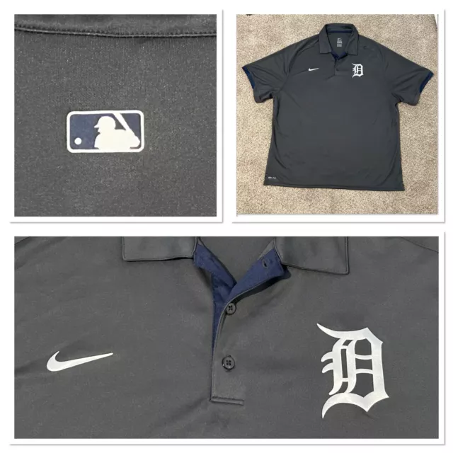 Detroit Tigers Nike Dri-Fit Cooperstown Men's 2XL Polo Shirt Grey Blue