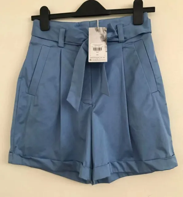 6-18 NEW ex WAREHOUSE Denim Blue Cotton High Waisted Tailored Shorts RRP £32