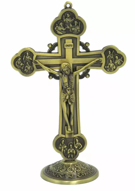Crucifix Wall Cross Bronze Toned Metal Statue  Jesus Christ Cross 6 inch Hight