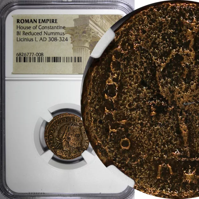 ROMAN Licinius I AS CAESAR AD 308-324 BI REDUCED NUMMUS /SOL GLOBE NGC (008)