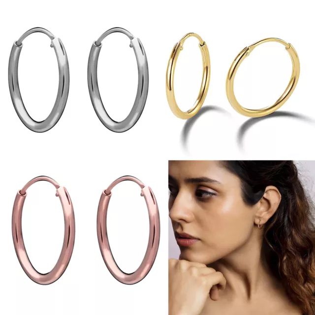 925 Sterling Silver Hoop Sleeper Earrings | 8mm - 20mm | Small - Large