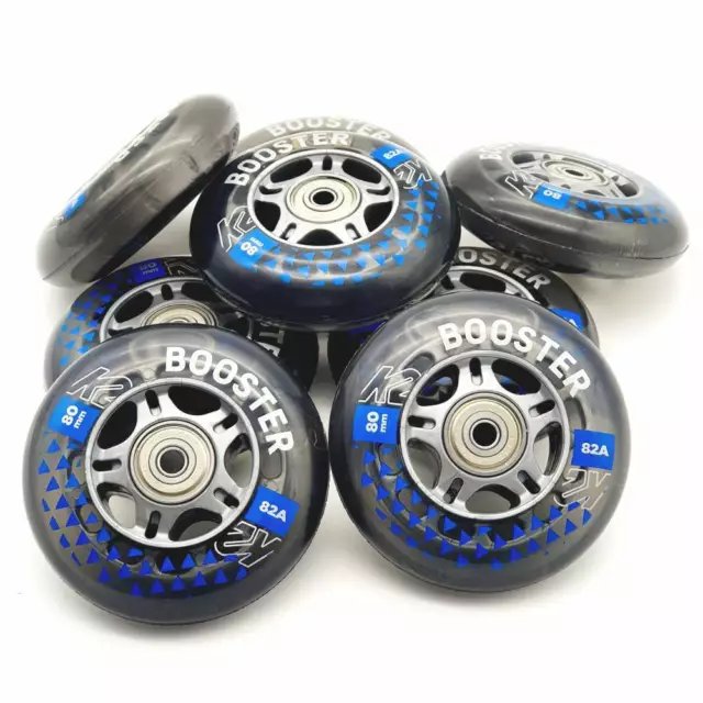 K2 BOOSTER SKATE INLINER ROLLEN SET 8 STÜCK 80mm/82A + ILQ7 + ALU SPACER 6m