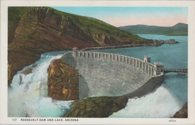 Theodore Roosevelt Dam Lake Roosevelt Arizona Aerial View c1920s postcard E175