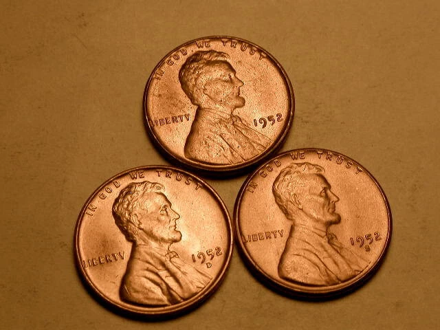 1952-P-D-S Gem BU Uncirculated Red Wheat Cents!! SUPERB!! Nice!!!BEAUTIFUL!!#109