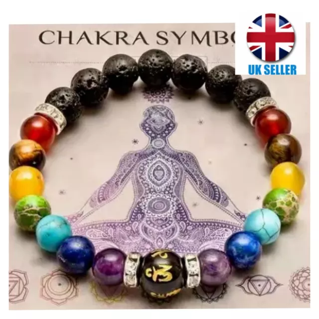 7 Chakra Healing Balance Prayer Beaded Bracelet Bangle Lava Yoga Reiki Stones