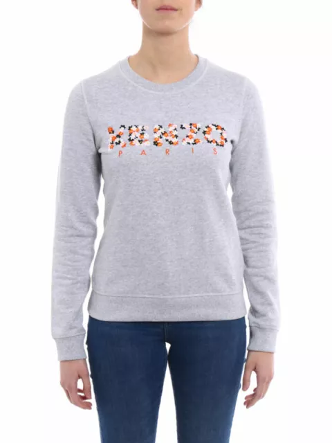 KENZO WOMENS SMALL FLOWER LOGO GREY SWEATSHIRT, Size S