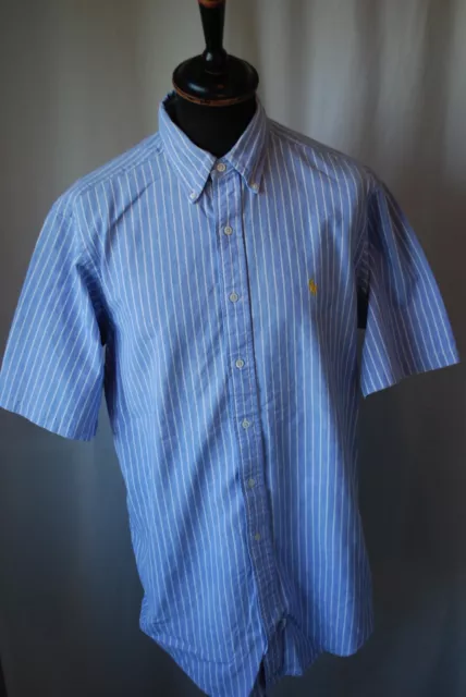 Polo vintage Ralph Lauren blu a righe flanella camicia manica corta taglia large