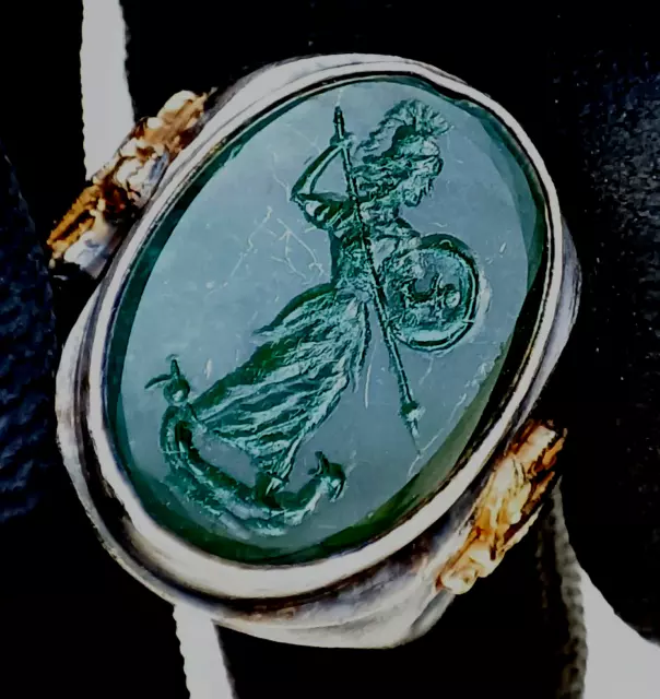 AD 90 Exquisite Ancient Roman Legionary Gold Silver Ring Gemstone Intaglio Seal