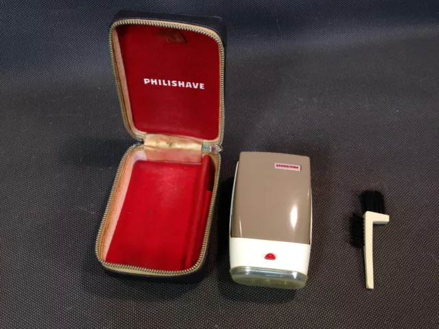 Ancien rasoir electrique PHILIPS PHILISHAVE vintage dans son étui années 1960