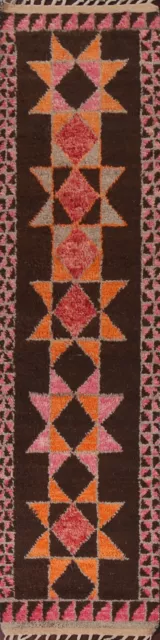 Geometric Tribal Moroccan Oriental Runner Rug Hand-knotted Carpet 2' 5" x 12' 3"