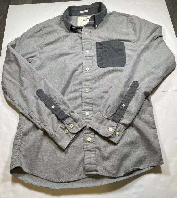 Abercrombie & Fitch Long Sleeve Muscle Shirt Gray Button Down Mens Medium