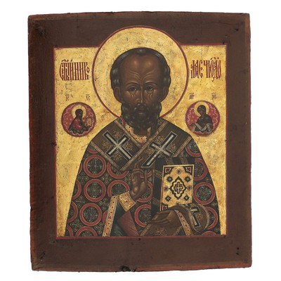 Antica Icona Russa XVIII-XIX San Giorgio Nicola di Bari San Michele Russian Icon 