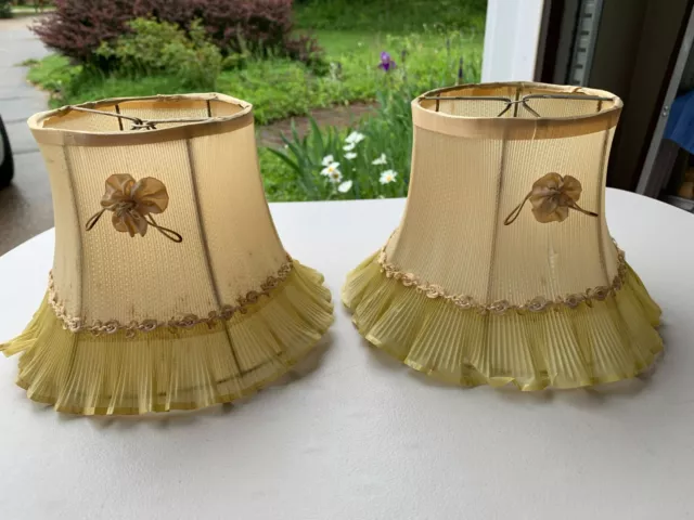 Lamp Shades Set of 2 Vintage Mesh Material with a Satin Ribbon on Front.