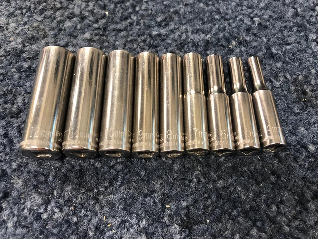 CRAFTSMAN ''USA'' 9 PIECE 1/4'' DRIVE 6 POINT METRIC DEEP SOCKET SET 4mm-12mm