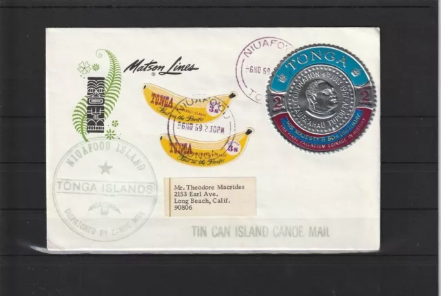 Correo en canoa Tonga Niuafoou Islands Tin Can a Long Beach/EE. UU., 1969 #1101151