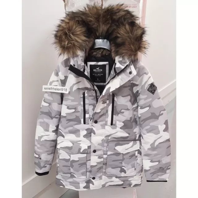 HOLLISTER DOWN PARKA Jacket Coat White Camo Mens Size Small