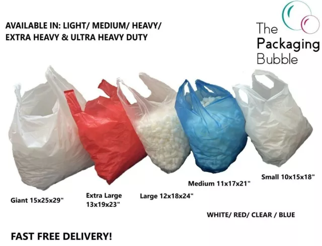 Plastic Vest Carrier Bags Supermarkets Shopping Stalls White Blue Red Clear