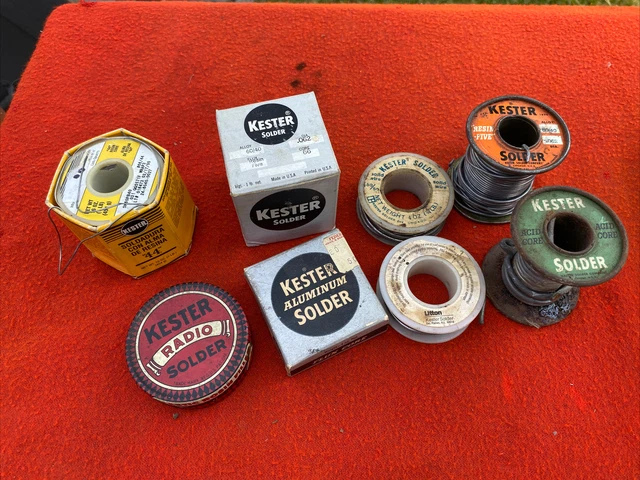 Lot of Vintage Kester Solder +/-3-lbs, 8-oz Radio Solder Tin