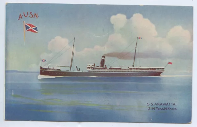 1908 Ausn Artist Npu Postcard Ss Arawatta Australian Steam Ship Good Condit N67