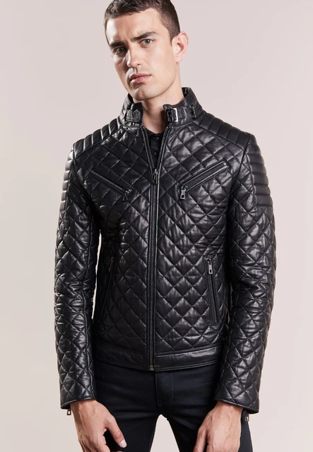 Black Quilted Leather Jacket Men Lambskin Biker Size S M L XL XXL Custom Made