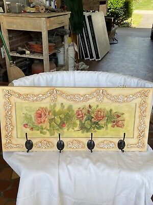 wall hanging coat and hat hooks Decoupaged With Pink Roses And Baroque Trim