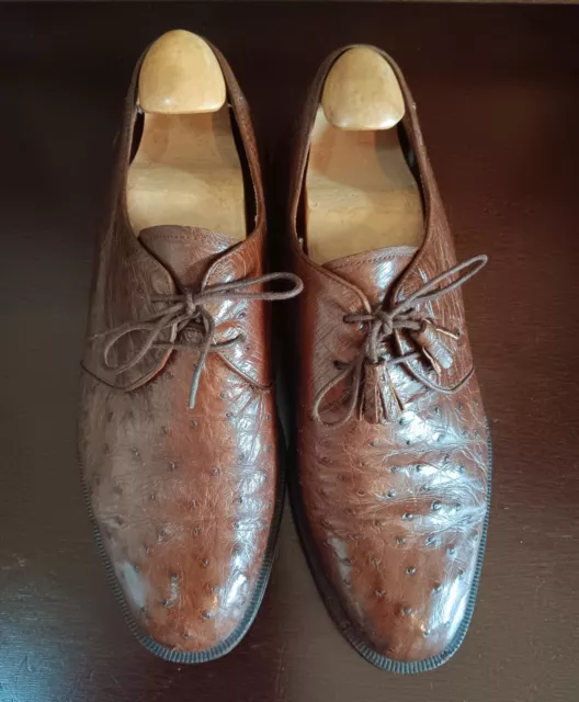 Mezlan For Foster Rainey Genuine Full Quill Ostrich Derbies , Men Size 7.5 M