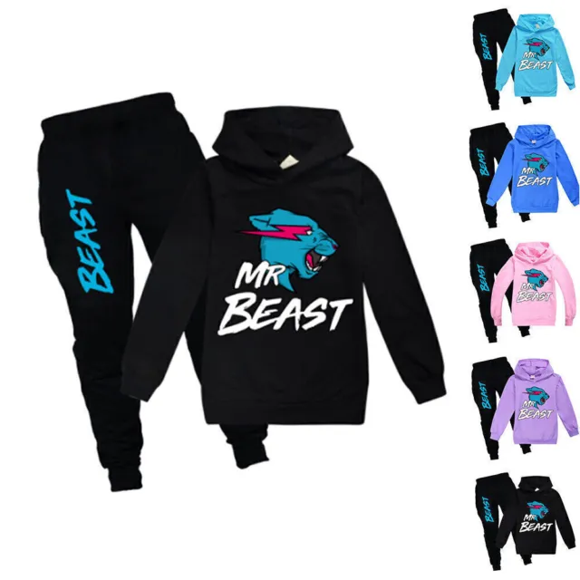 Kinder Jungen Mädchen Mr Beast Hoodie Kapuze Sweatshirt Hosen Trainingsanzug Set