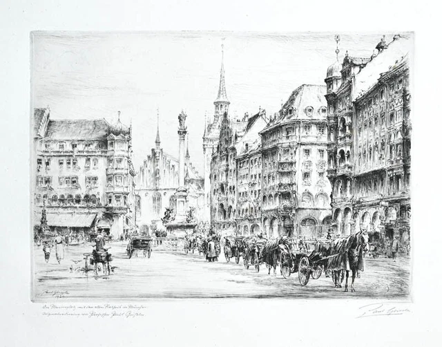 1920 MARIENPLATZ M NCHEN Kutschen Paul Geissler 1881 1965 Signierte 