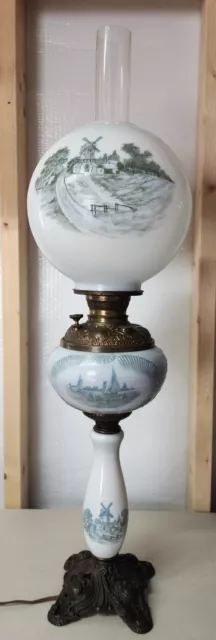 Antique GWTW Parlor Banquet 3 Tier Oil Lamp Electrified Windmills Ships 🌟