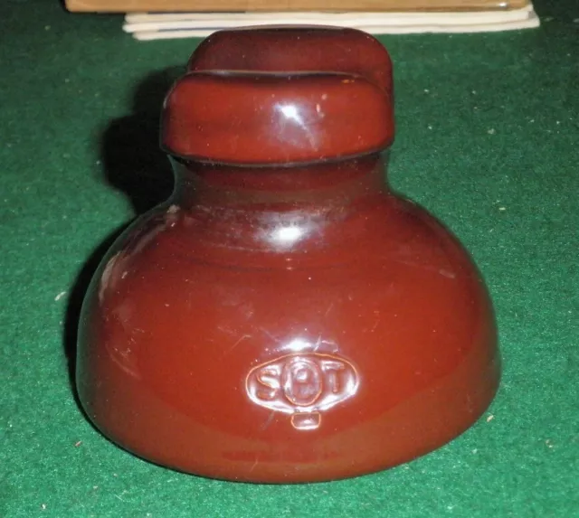 Vintage Porcelain Ceramic Brown Insulator "S8T" 4 3/4" At Base