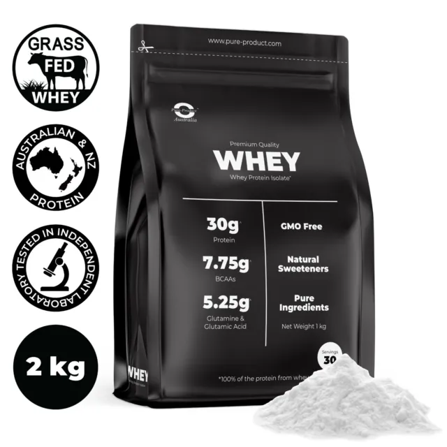 2KG WHEY PROTEIN ISOLATE 100% Australian Made WPI   GRASS-FED - Choose flavour
