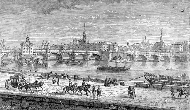 LE PONT-NEUF & l'ILE de la CITE sous HENRI IV - Gravure du 19e siècle