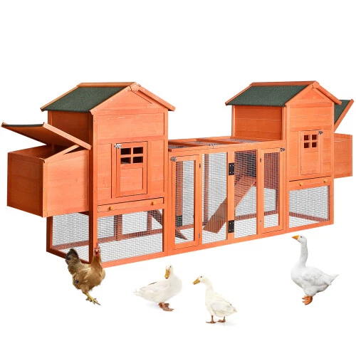 124" Wooden Outdoor Indoor Pet Coop Chicken Coop Rabbit Coop W/ Run& Nest Box