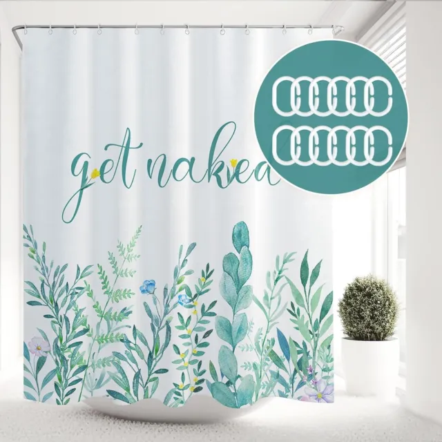 Fabric Botanical Shower Curtain With 12 Hooks Waterproof Bathroom Decor 72"x72"