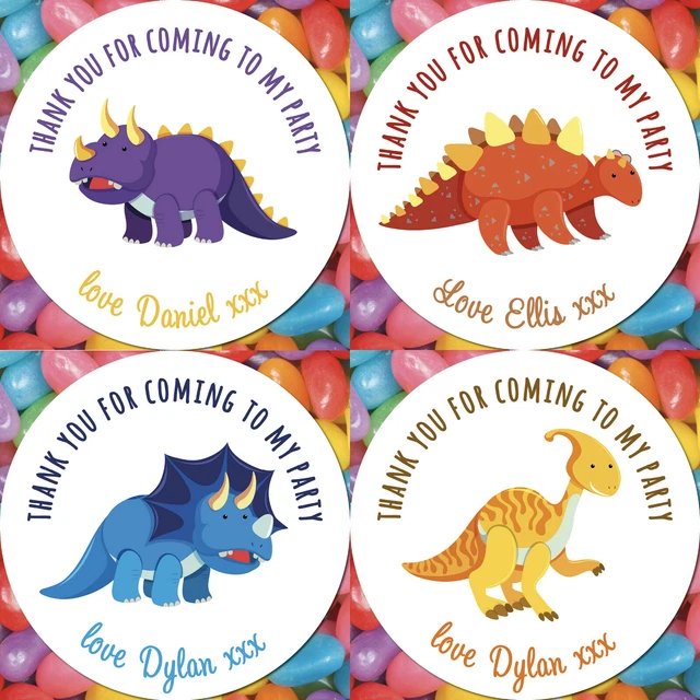 48 CUSTOM Dinosau Birthday Party Personalised Sticker Thank You Sweet Stickers
