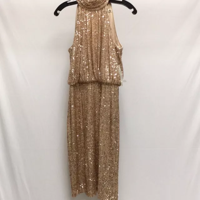 Eliza J Womens Rose Gold Sleeveless Mock Neck Cocktail Fit & Flare Dress Size 4