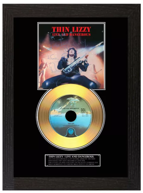 Thin Lizzy Live And Dangerous Lynott  - Signed A4 Framed Gold Vinyl Cd Display