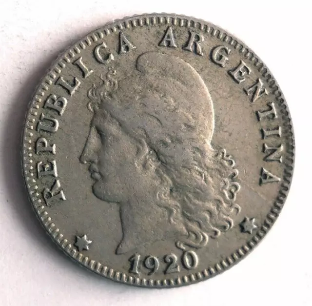 1920 ARGENTINA 20 CENTAVOS - Excellent Coin - FREE SHIP - Bin #338