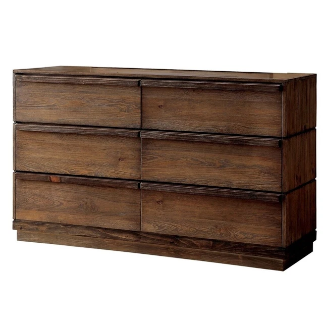 Minimal and Sophisticated Wooden Dresser, Rustic Natural Brown 6-drawer