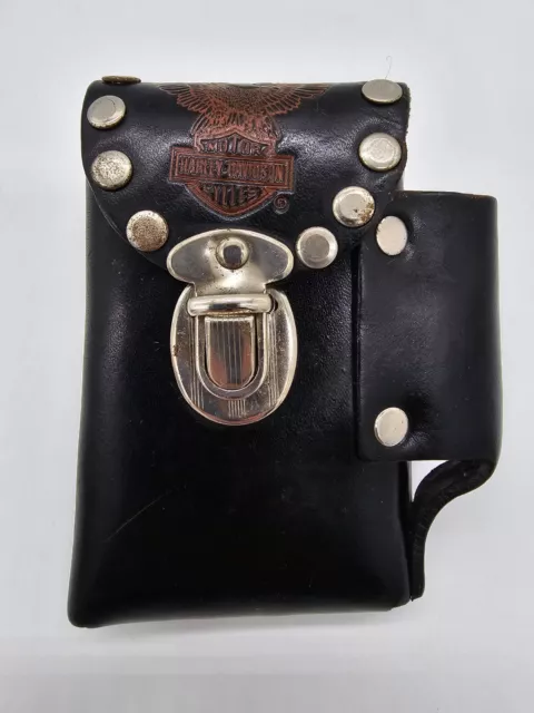 VTG Harley Davidson Black Leather Cigarette Lighter Case Studded Belt Loop - USA