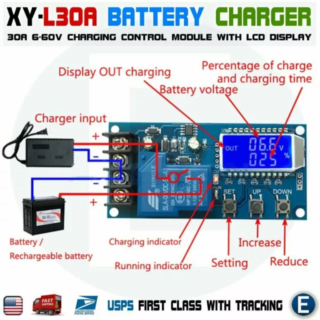 XY-L30A DC 6-60v 30A Lithium Battery Charging Control Module LCD Display Charger