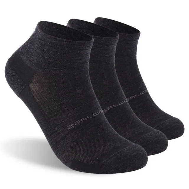 3 Pairs ZEALWOOD Merino Wool Running Sock Anti-blister Hiking Socks Ankle Black