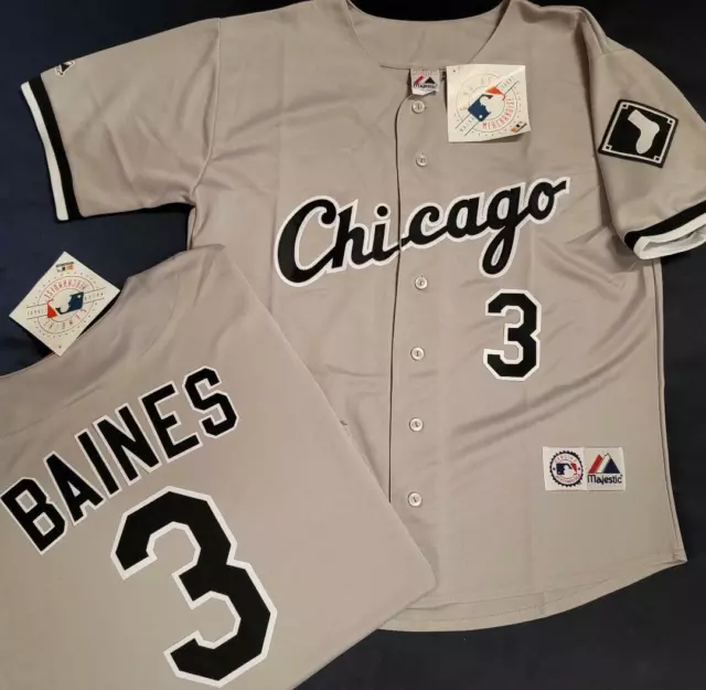 1728 Mens Majestic Chicago White Sox HAROLD BAINES Baseball Jersey GRAY New