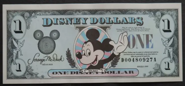 Disney One Dollar Note Series 1999 D00480927A  Uncirculated Vintage