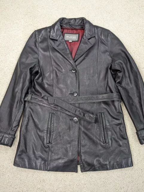 VINTAGE Wilsons Leather Jacket Womens Medium Black Biker Button Lined Belted M