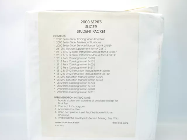 Hobart 2000 Series Slicers Student Service Training Manual Course (B571) 2